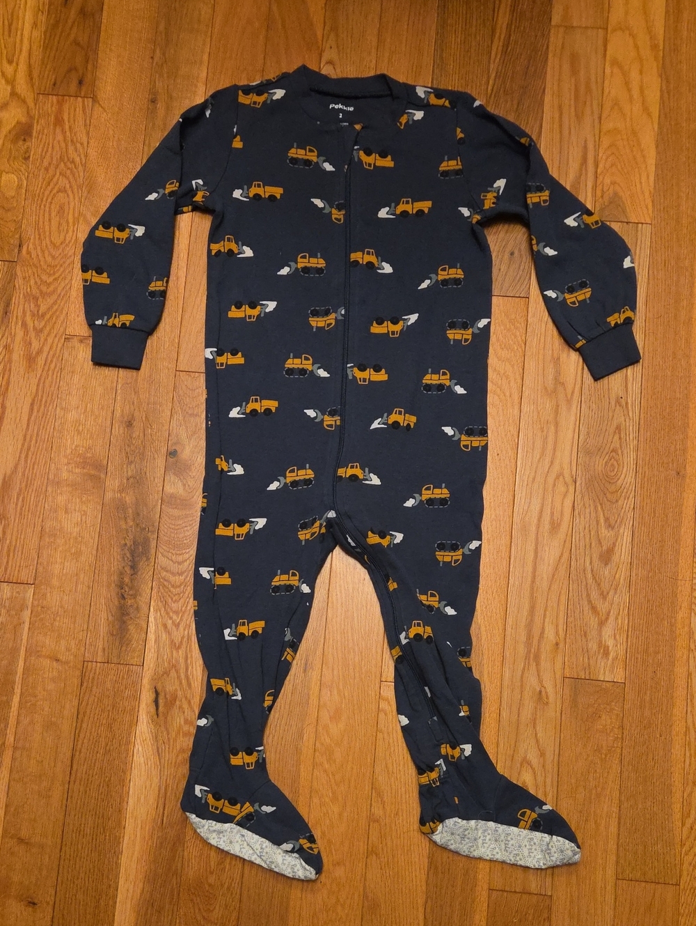 5/$20 Pekkle Size 2 Navy Blue Construction  Zip Up Footed Onsie Sleeper Pajamas